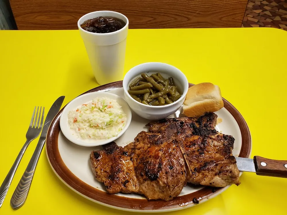 Pork Chops with Green Beans and Slaw